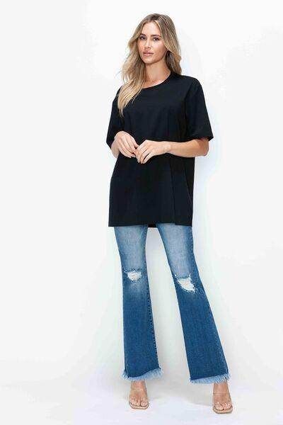 Bytos Full Size Raw Hem Distressed High Rise Bootcut Jeans - Selvanelle
