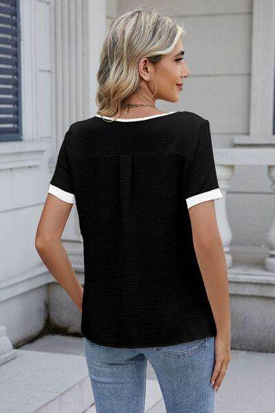Cutout Round Neck Short Sleeve Top for Casual Wear - Selvanelle
