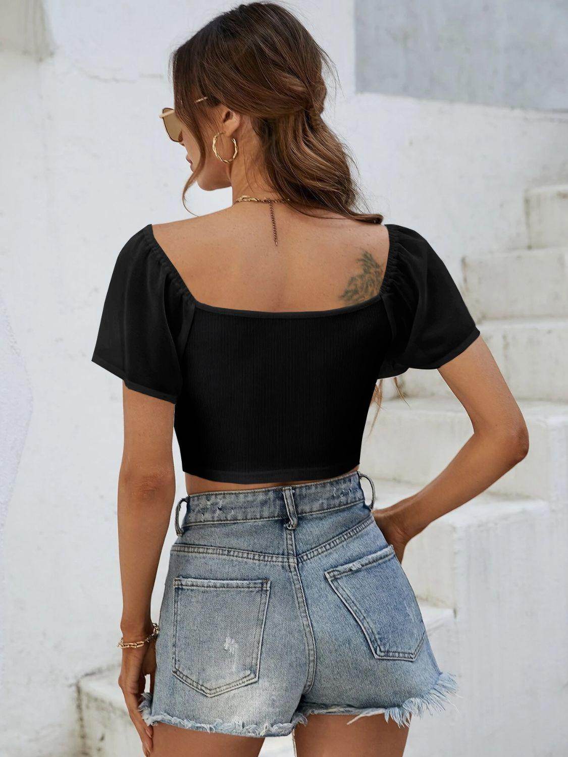 Drawstring Short Sleeve Crop Top for Stylish Summer Wear - Selvanelle