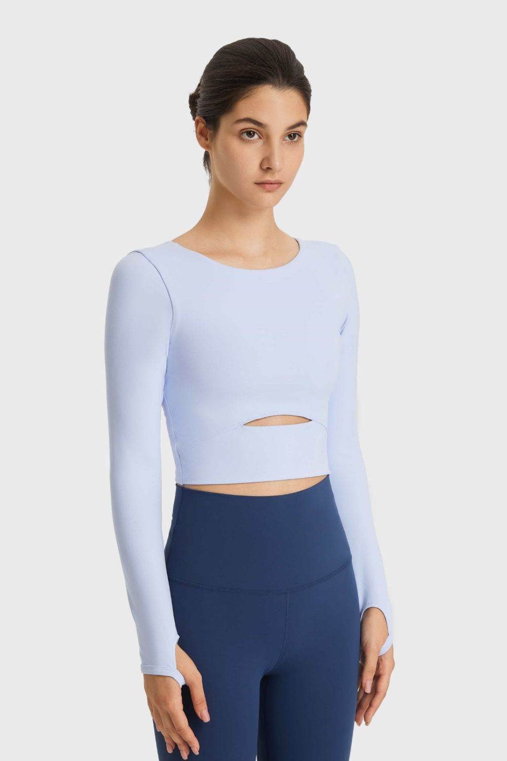 Millennia Cutout Long Sleeve Cropped Sports Top - Selvanelle