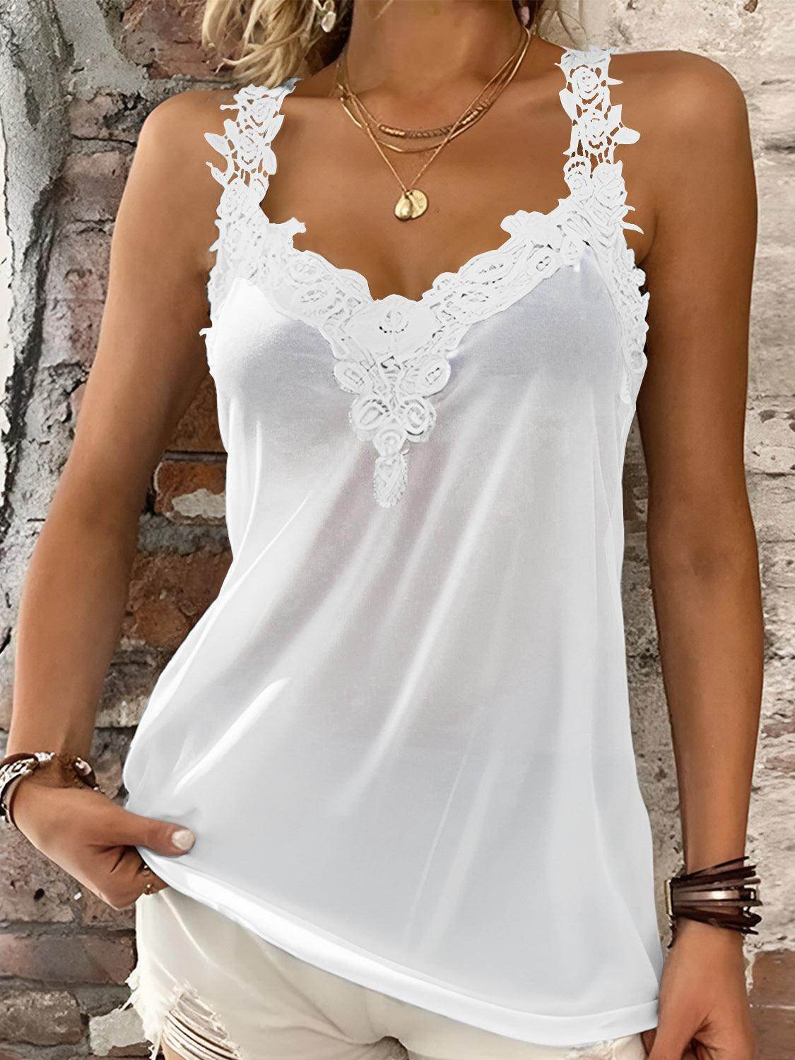 Full Size Lace Detail V-Neck Tank for Women Stylish Look - Selvanelle