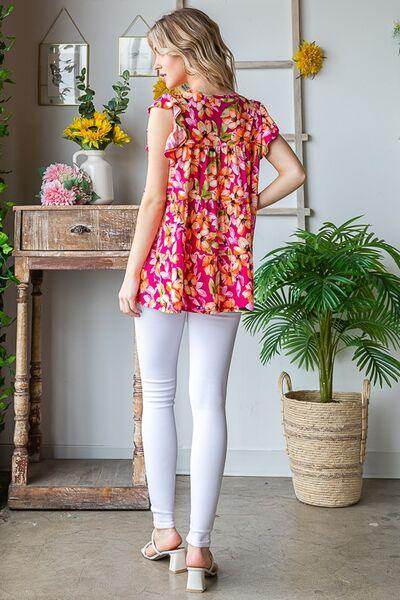 Heimish Full Size Butterfly Sleeve Floral Tiered Top Plus Size - Selvanelle