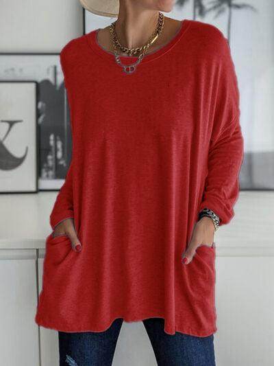Full Size Round Neck Long Sleeve T-Shirt for Women - Selvanelle