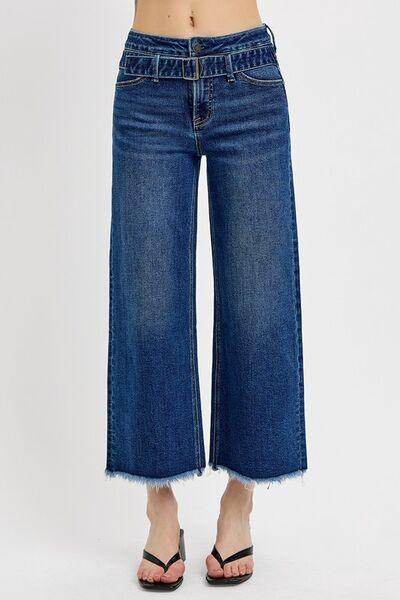 RISEN Raw Hem Wide Leg Attached Buckle Jeans for Women - Selvanelle