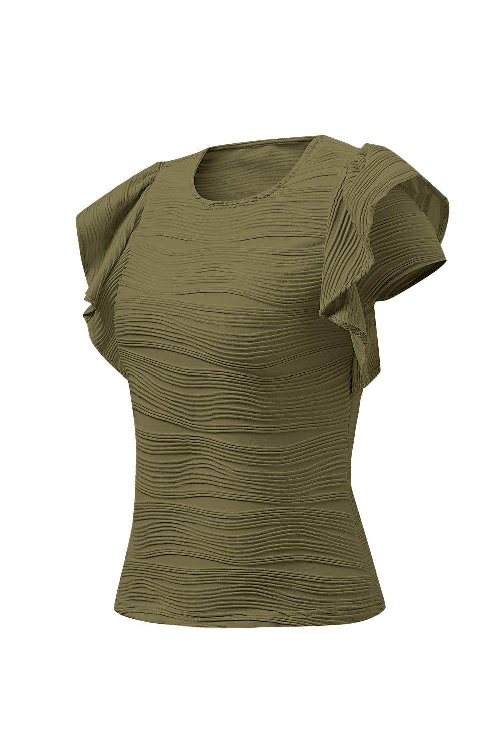 Textured Round Neck Cap Sleeve Top for Casual Style - Selvanelle