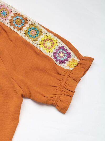 Perfee Tied Crochet Detail Short Sleeve Blouse for Women - Selvanelle