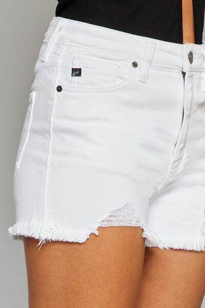 Kancan Full Size High Rise Frayed Hem Denim Shorts for Women - Selvanelle
