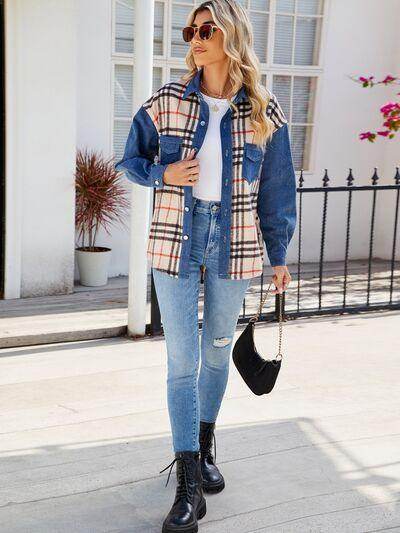 Plaid Long Sleeve Denim Jacket for Stylish Everyday Wear - Selvanelle