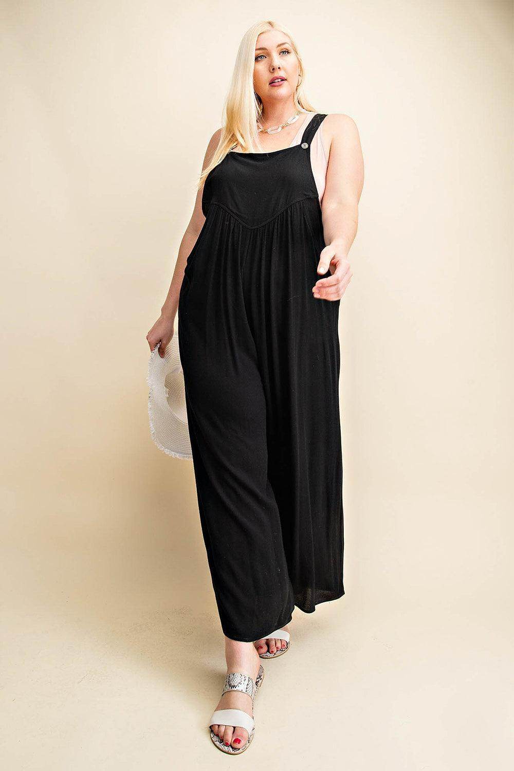 Kori America Full Size Sleeveless Ruched Wide Leg Overalls - Selvanelle