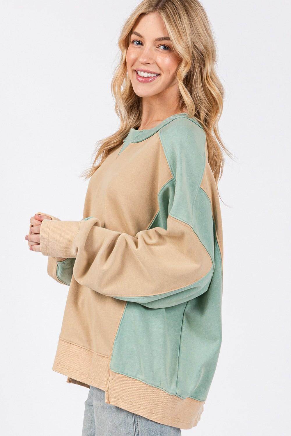 SAGE + FIG Color Block Round Neck Sweatshirt for Women - Selvanelle