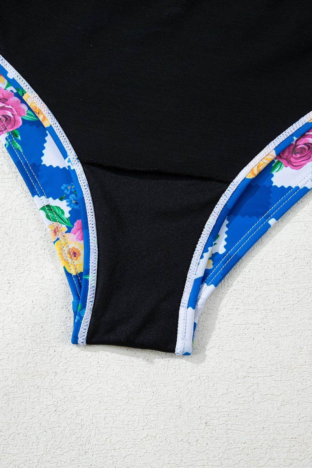 Floral Gingham Halter Neck Drawstring One Piece Swimwear - Selvanelle