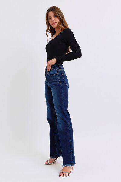 Judy Blue Full Size Raw Hem Straight Leg Jeans for Women - Selvanelle