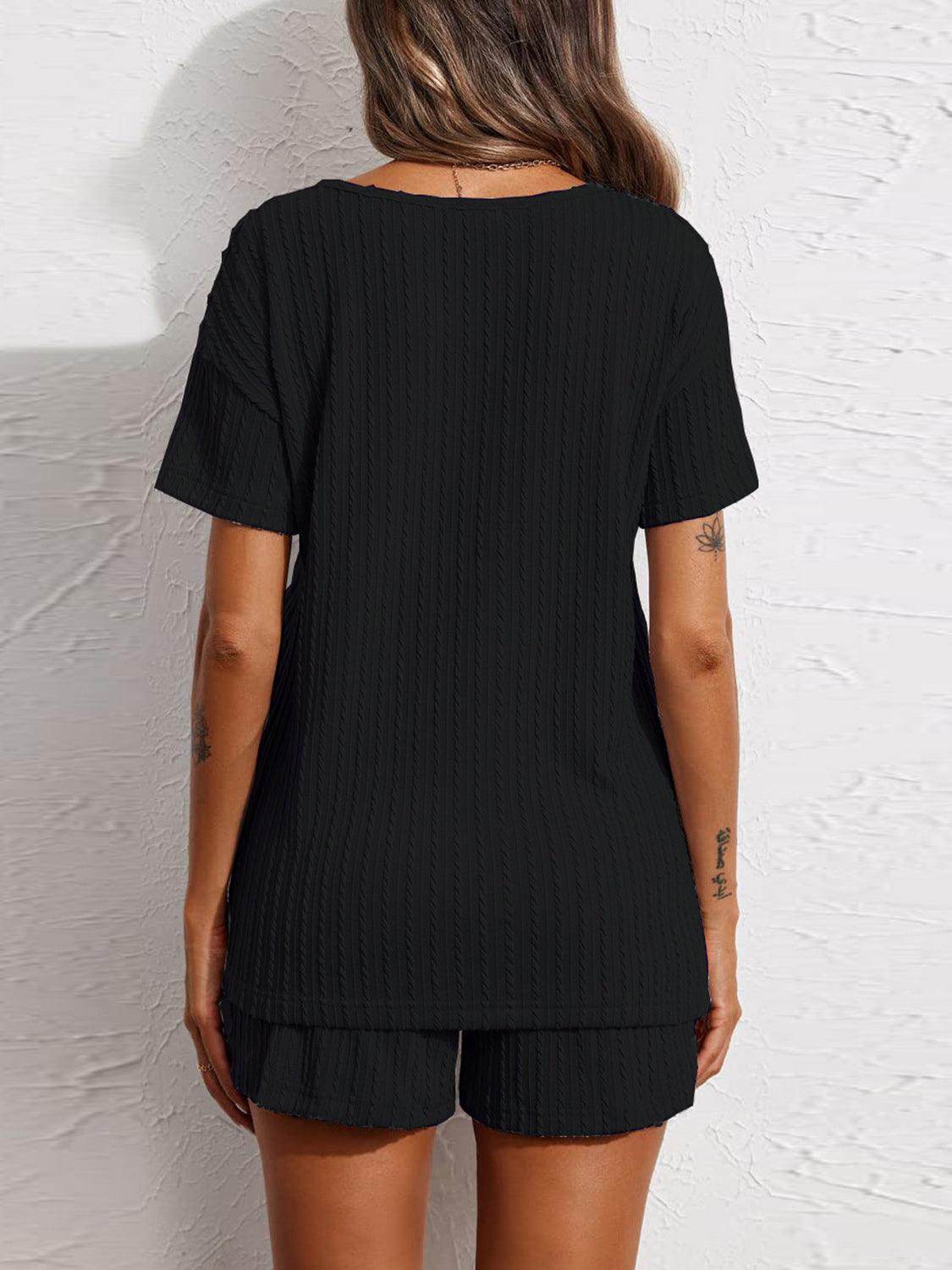 Notched Short Sleeve Top and Shorts Set for Women - Selvanelle