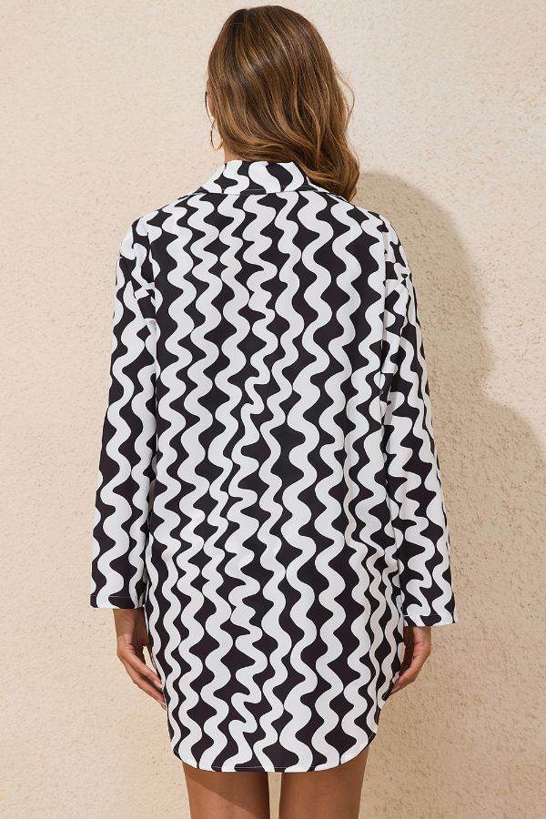 Button Down Contrast Striped Cover-Up - Selvanelle