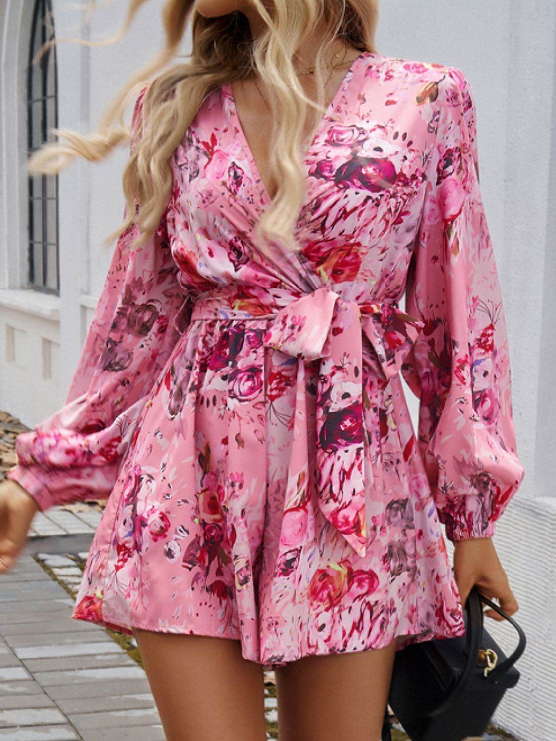 Devine Tied Surplice Long Sleeve Romper - Selvanelle
