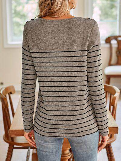 Lovelet Striped Round Neck Long Sleeve T-Shirt for Women - Selvanelle