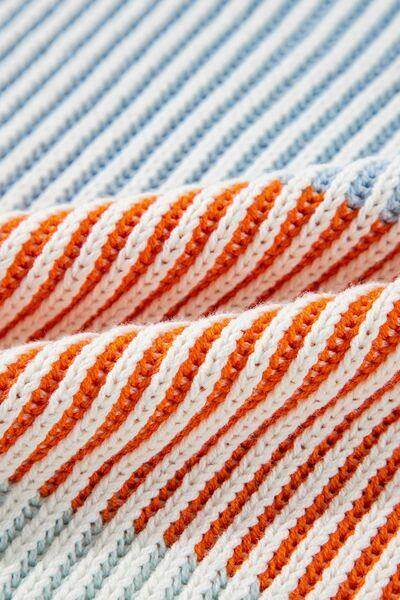 Striped Color Block Round Neck Long Sleeve Sweater for Women - Selvanelle