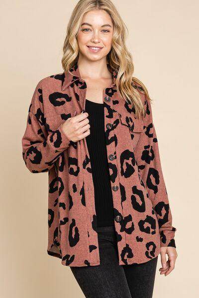 BOMBOM Animal Print Button Up Knit Shacket For Women - Selvanelle