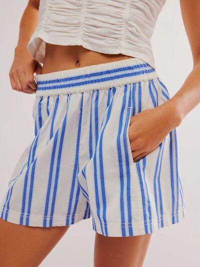 Striped Elastic Waist Shorts with Pockets for Comfort - Selvanelle