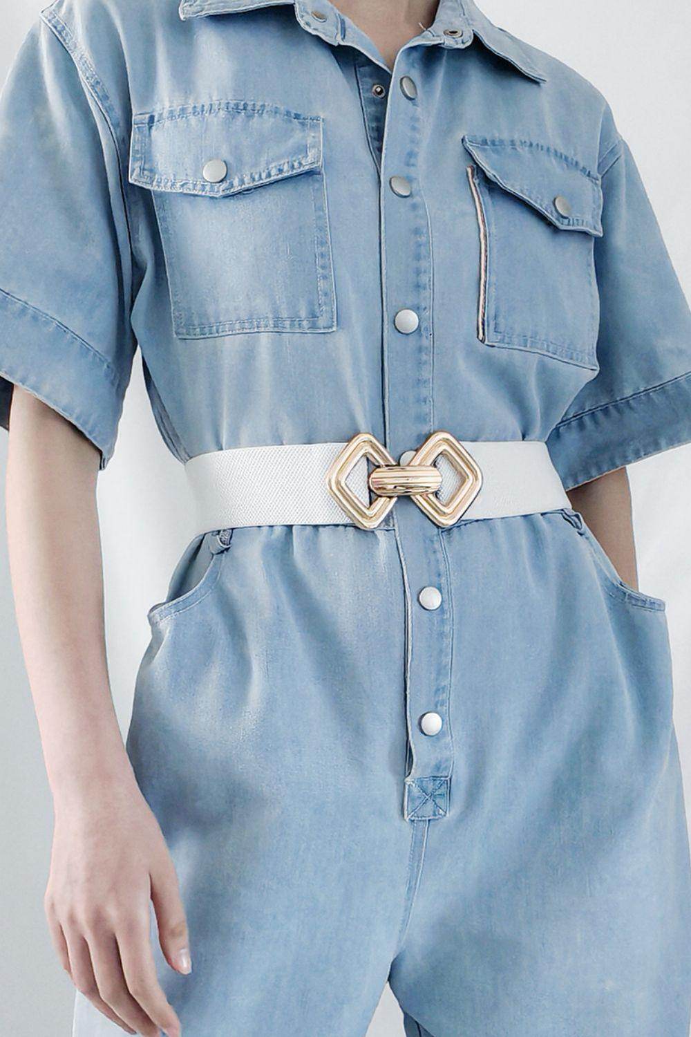 Geometric Buckle Elastic Wide Belt for Stylish Comfort - Selvanelle