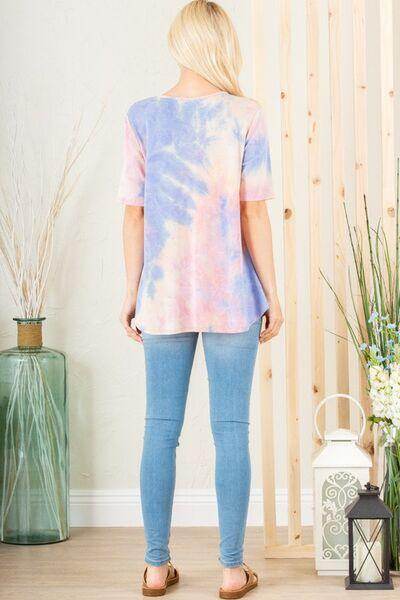 Heimish Full Size Crisscross Tie Dye Babydoll Top Plus Size - Selvanelle