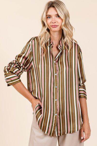 Mittoshop Striped Button Down Satin Shirt in Multicolor - Selvanelle