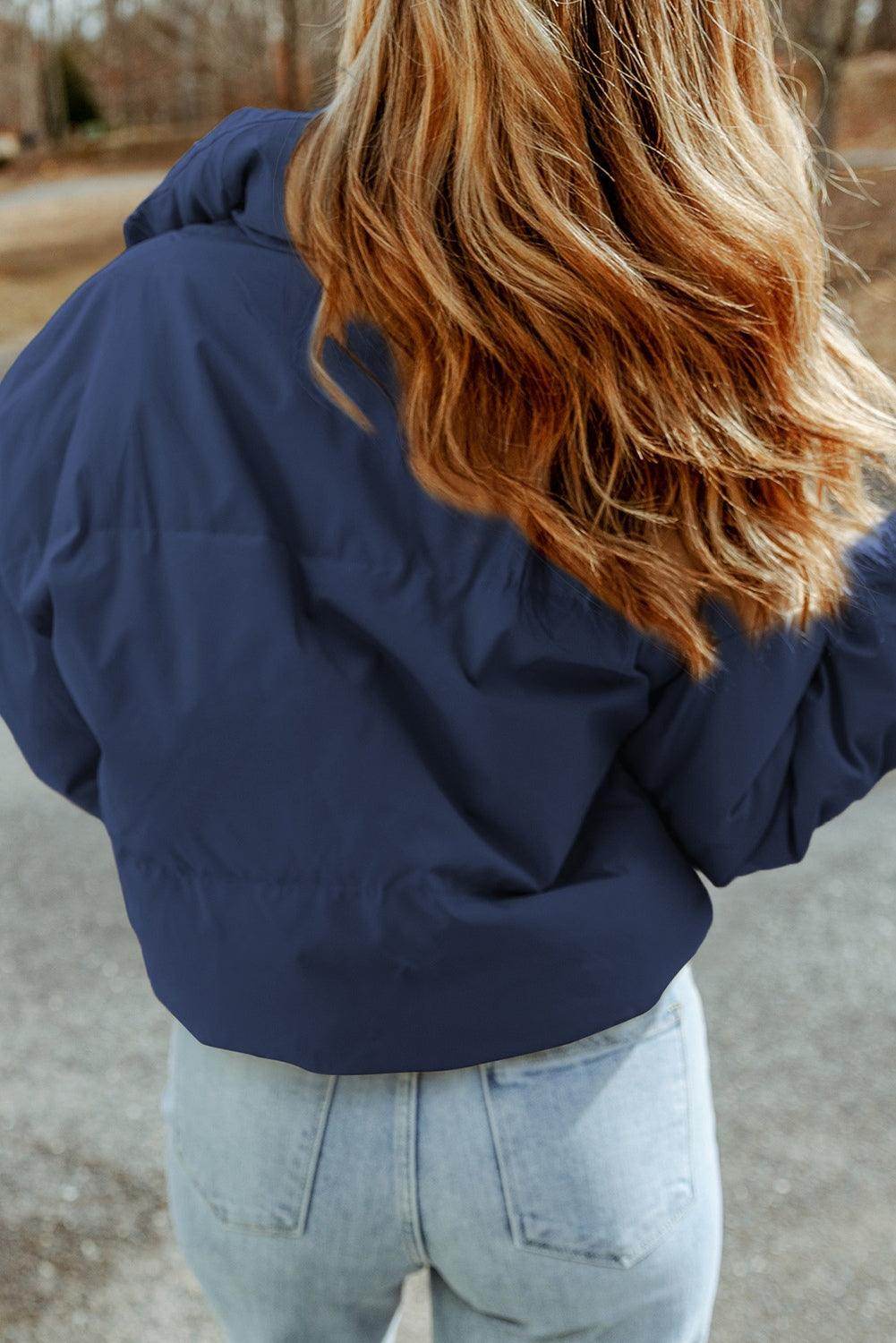 Zip Up Collared Neck Coat with Pockets for Women - Selvanelle