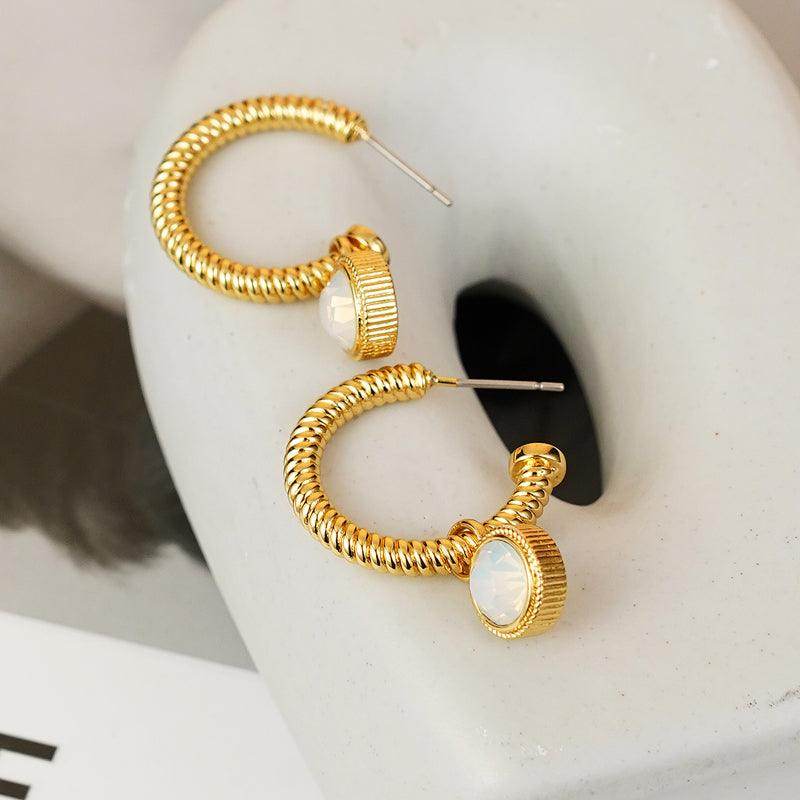 Rope Cat's Eye Stone C-Hoop Earrings for Elegant Style - Selvanelle