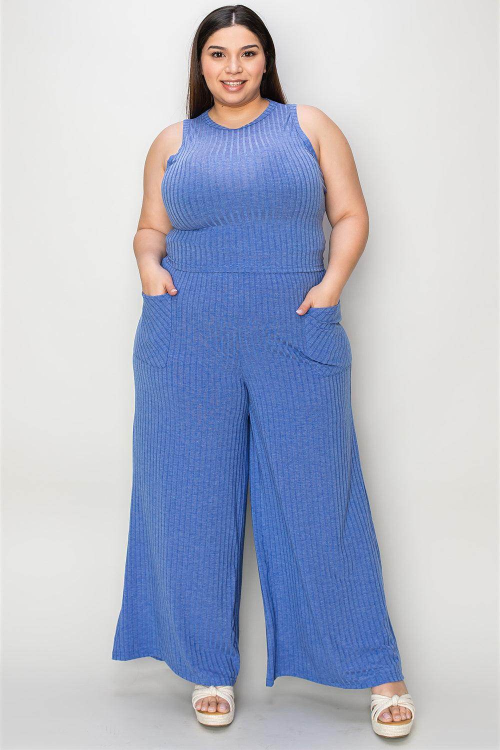 Basic Bae Full Size Ribbed Tank and Wide Leg Pants Set - Selvanelle