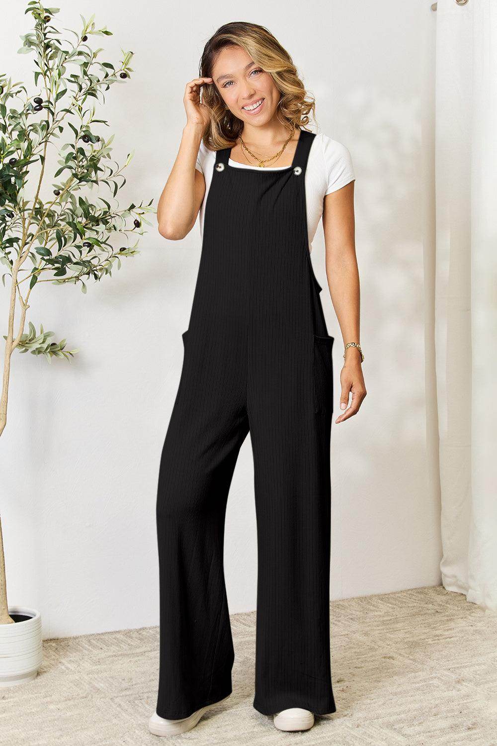 Double Take Full Size Wide Strap Overall with Pockets For Women - Selvanelle