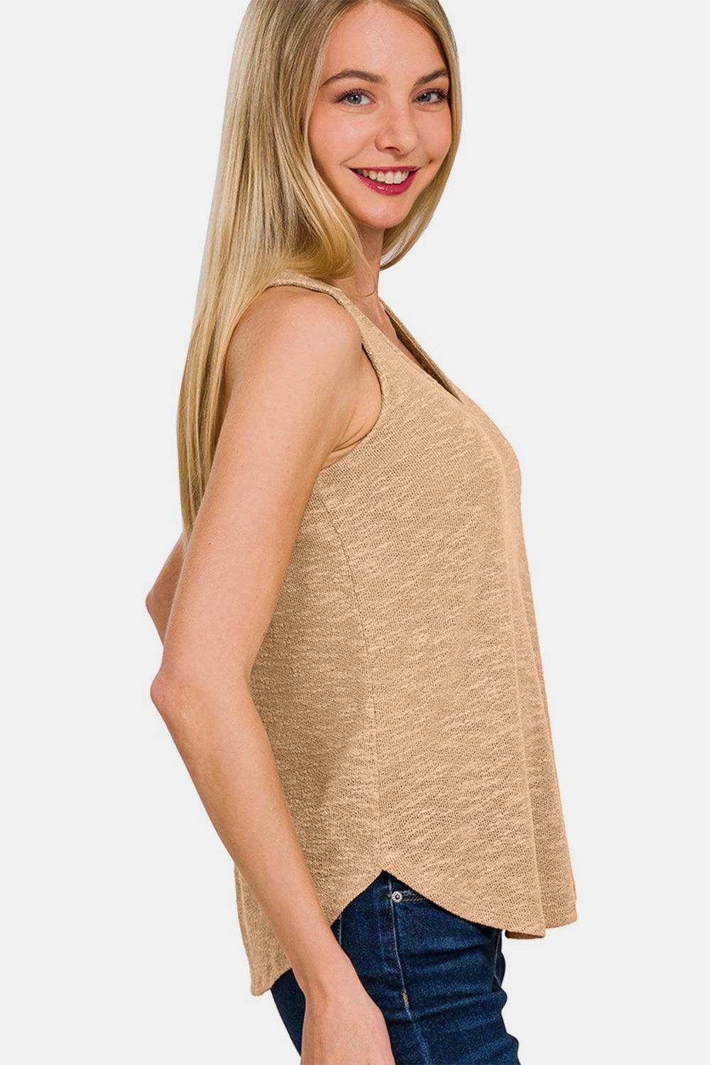 Zenana V-Neck Curved Hem Tank for Effortless Style - Selvanelle