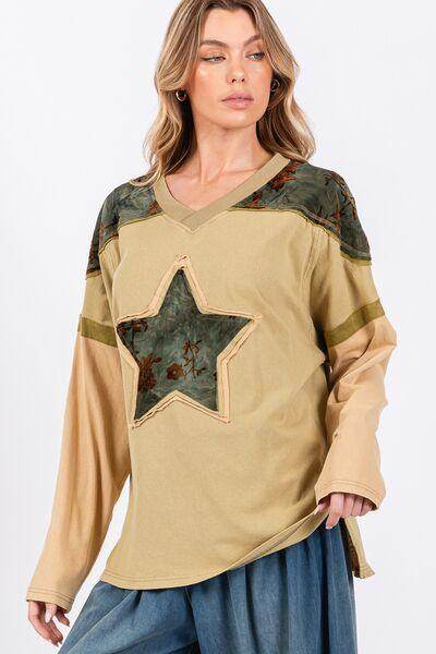 SAGE + FIG Star Patch Long Sleeve Color Block T-Shirt Style - Selvanelle