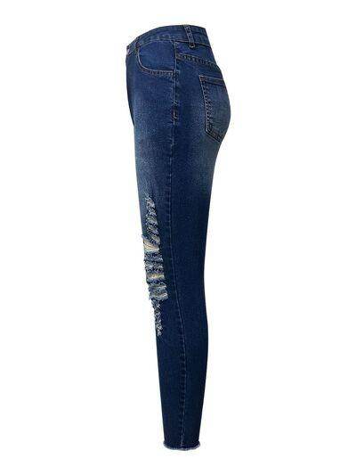 Distressed Skinny Jeans with Pockets for Stylish Comfort - Selvanelle