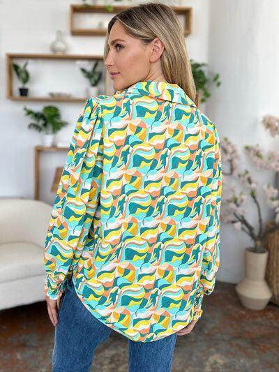 Double Take Full Size Printed Smocked Long Sleeve Blouse - Selvanelle