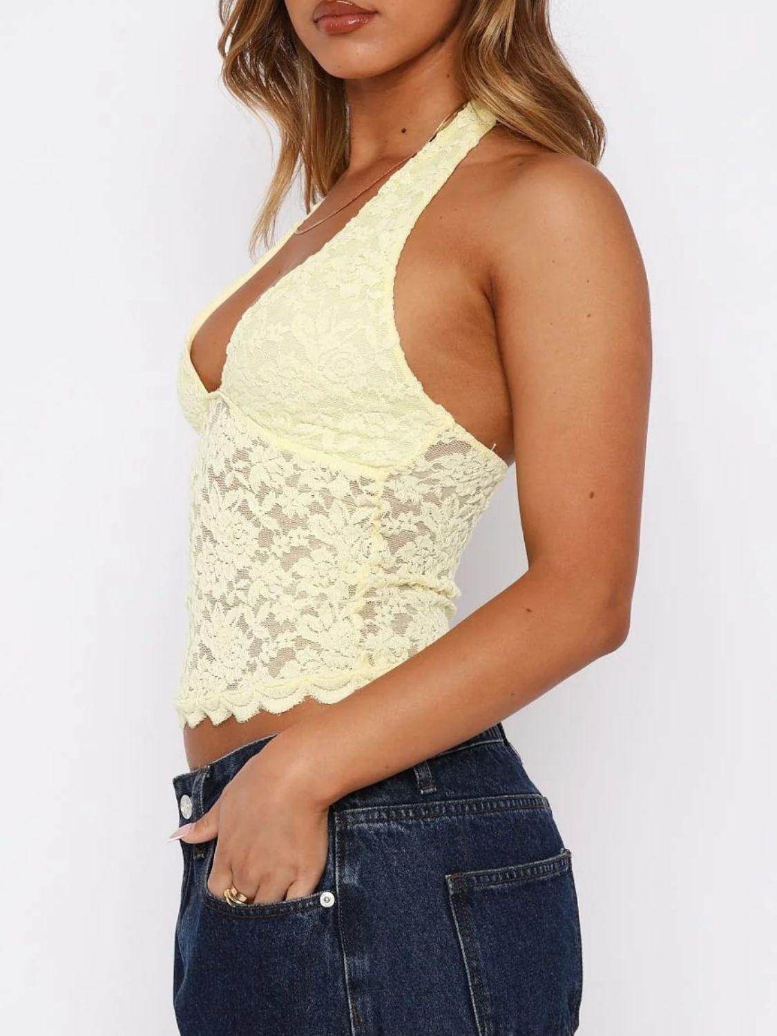 Lace Backless Halter Neck Cami for Women - Trendy Style - Selvanelle