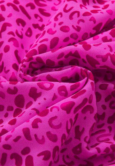 Ruched Leopard Mock Neck Long Sleeve Blouse for Women - Selvanelle