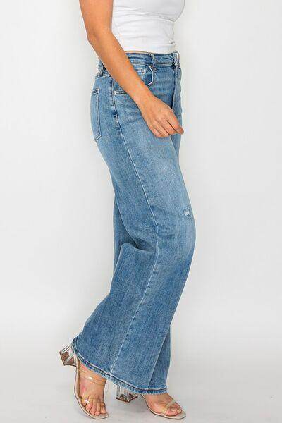 Bytos Full Size High Rise Wide Leg Jeans With Pockets - Selvanelle