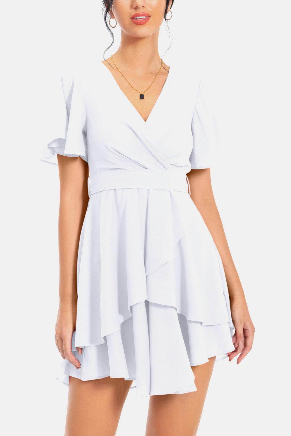 Surplice Neck Flutter Sleeve Dress for Chic Summer Style - Selvanelle