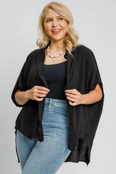 Umgee Full Size High-Low Button Up Short Sleeve Shirt Fashion - Selvanelle