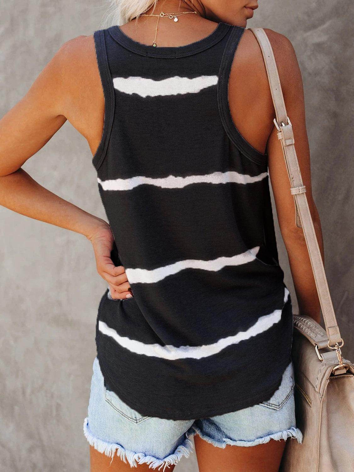 Full Size Tie-Dye Round Neck Tank for Women Casual Wear - Selvanelle