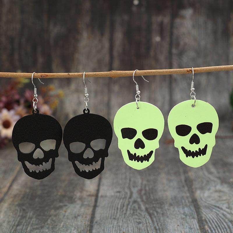 2 Piece PU Leather Skull Dangle Earrings for Women - Selvanelle