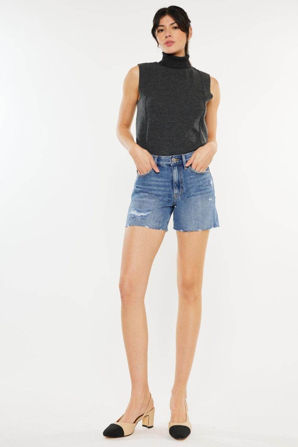 Kancan Distressed High Waist Denim Shorts for Women - Selvanelle