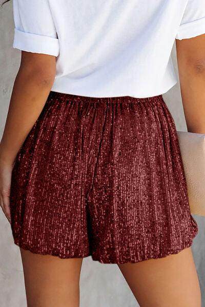 Stylish Sequin Elastic Waist Shorts for Women Fashion - Selvanelle