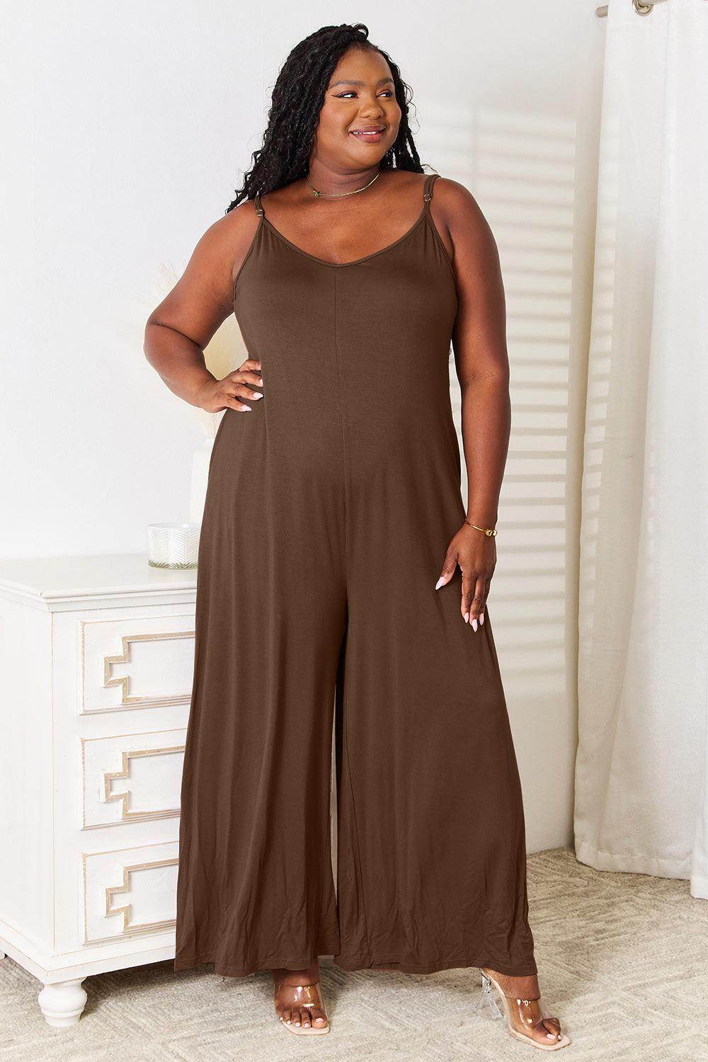 Double Take Full Size Soft Rayon Spaghetti Strap Jumpsuit - Selvanelle