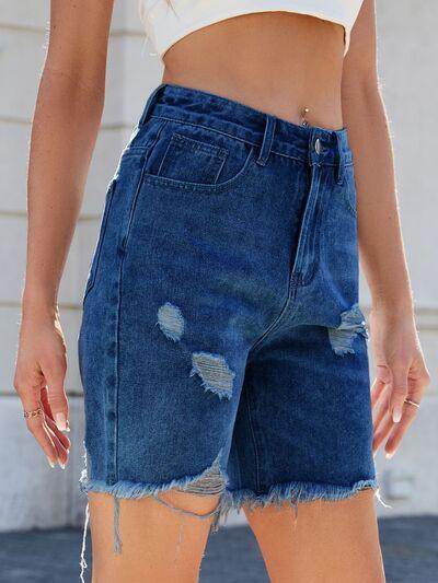 Distressed Raw Hem Denim Shorts for Women Summer Style - Selvanelle