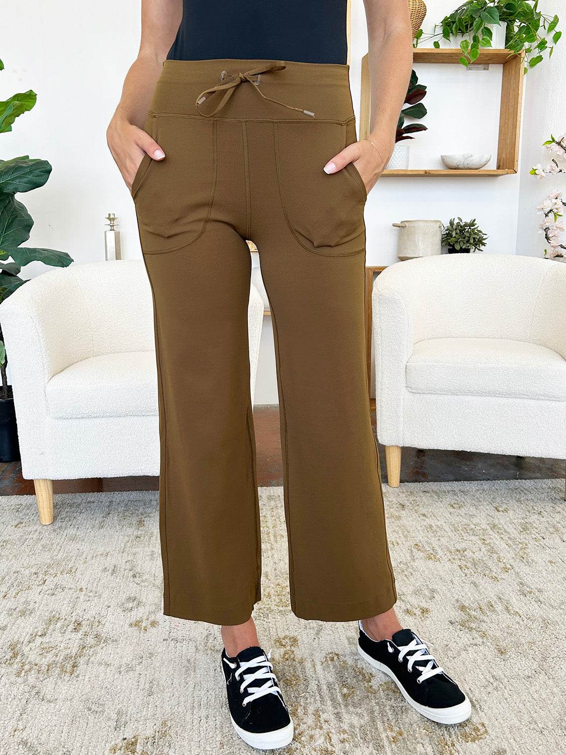 Millennia Drawstring Waist Wide Leg Sports Pants with Pockets - Selvanelle