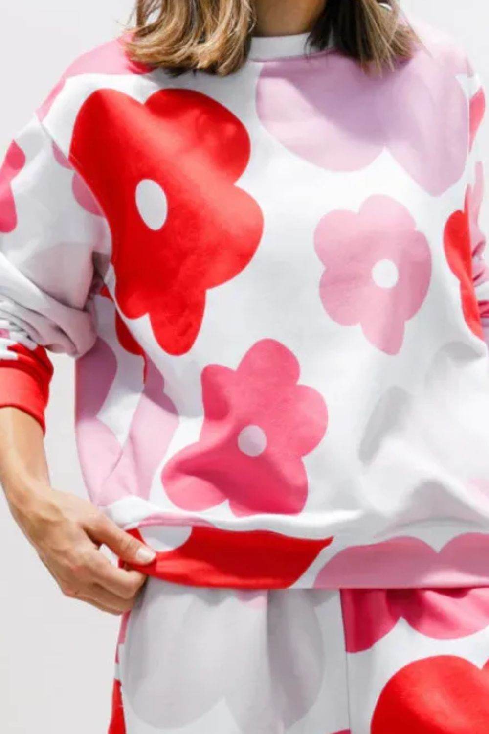 Flower Round Neck Long Sleeve Top and Pants Lounge Set - Selvanelle