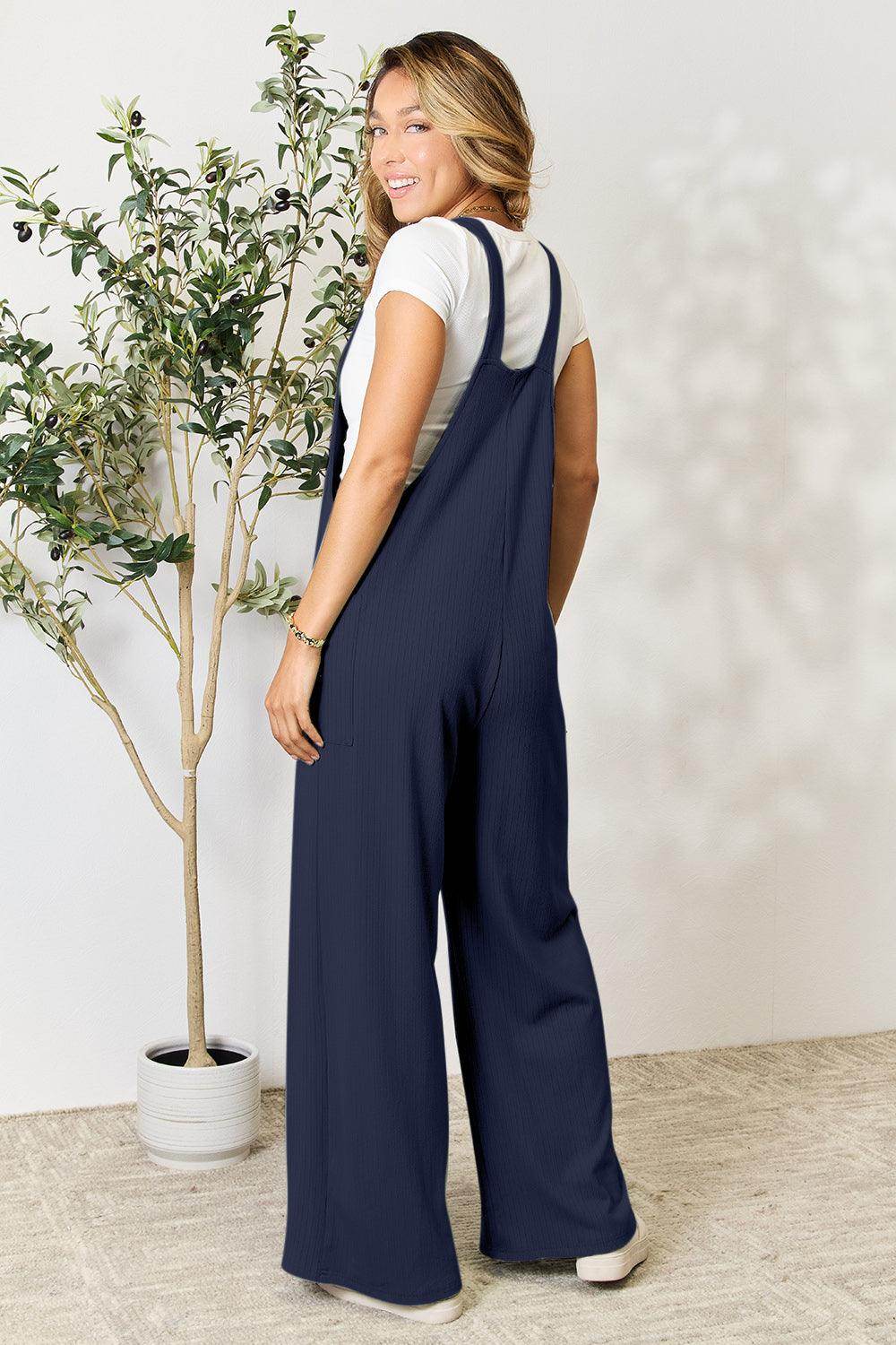 Double Take Full Size Wide Strap Overall with Pockets For Women - Selvanelle