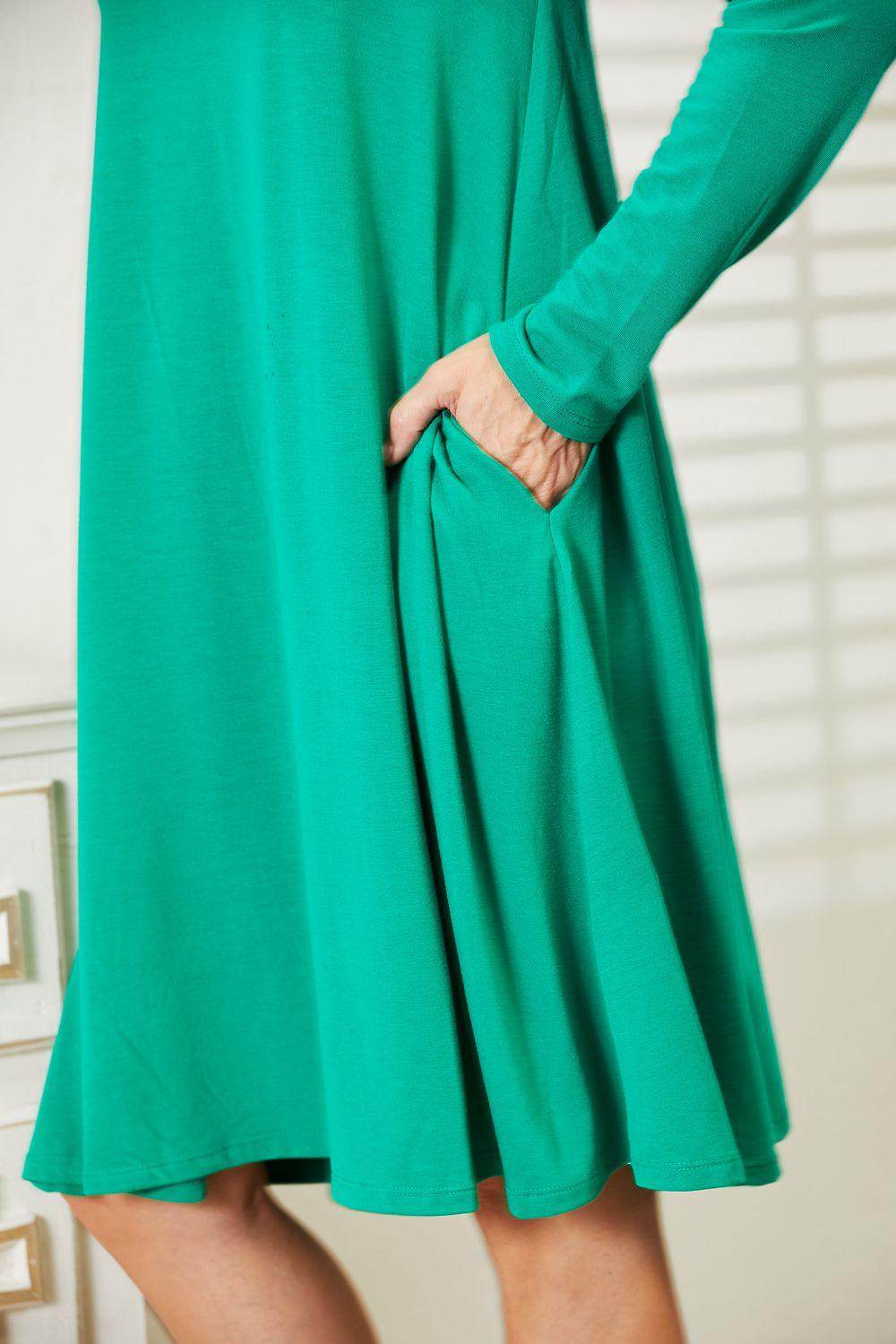 Zenana Full Size Long Sleeve Flare Dress with Pockets - Selvanelle