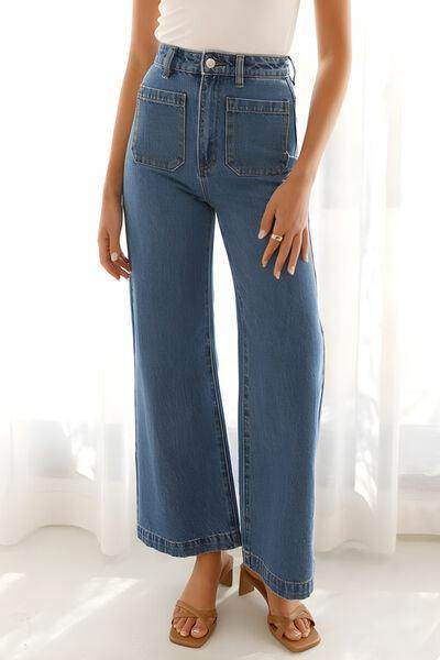 High Waist Bootcut Jeans with Pockets for Stylish Comfort - Selvanelle